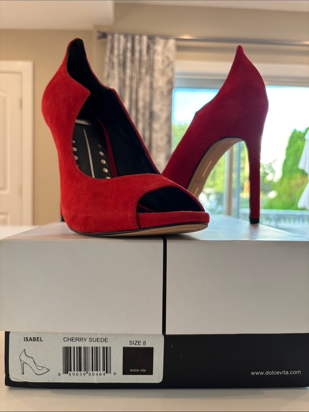 Dolce Vita Red Suede Peep-Toe Stiletto Pumps